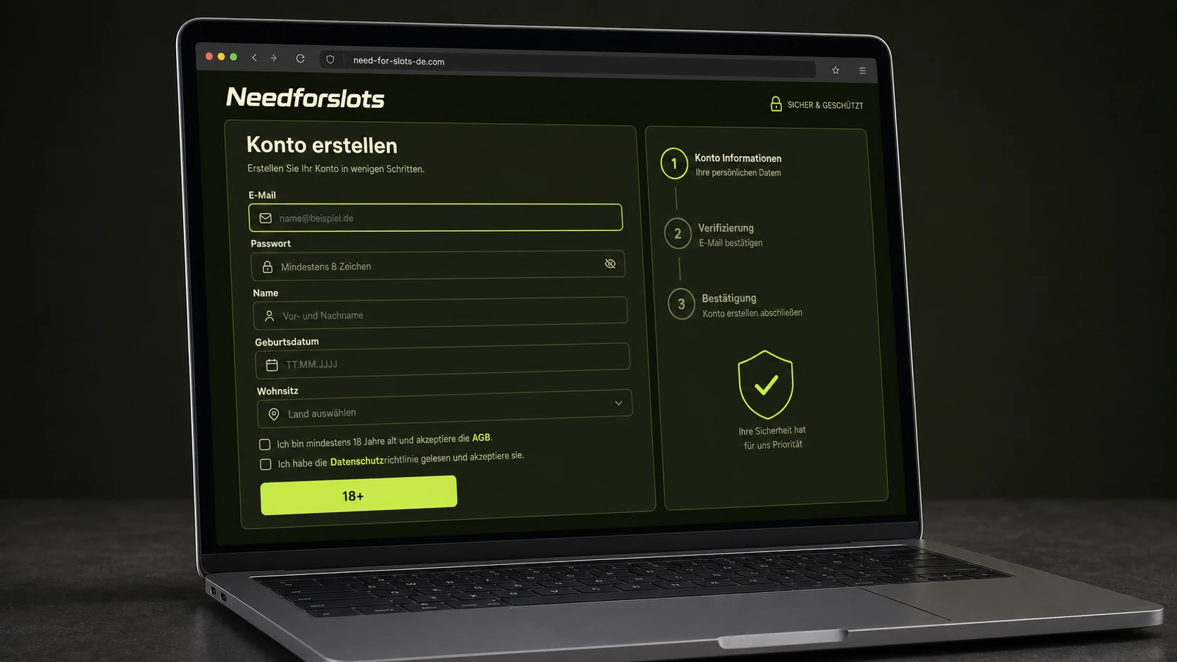 Needforslots Registrierung: Konto erstellen