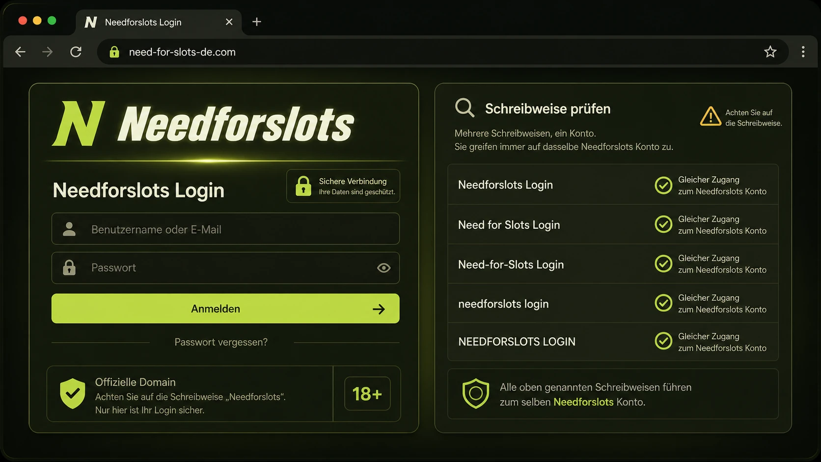 Need for Slots Login und Schreibweisen